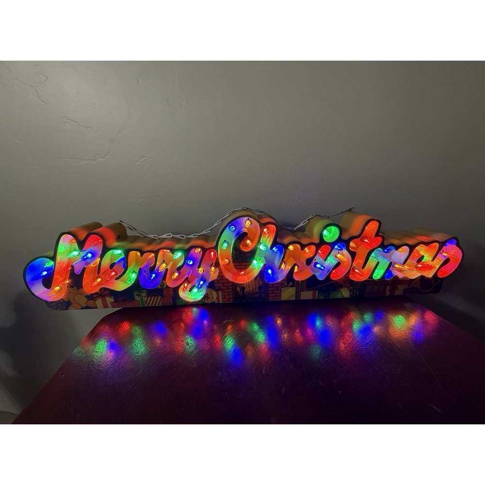 Vintage 90s Merry Christmas Light Up Sign Plaque 23" Marquee Holiday Decoration